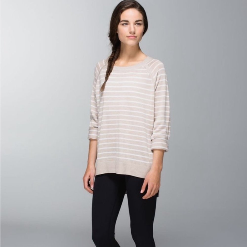 Lululemon Post Savasana PulloverHeathered Cashew  White gym minimalist